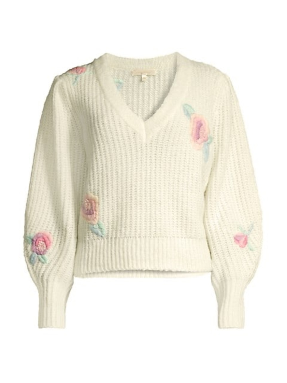 NWT LoveShackFancy Ridge V Neck Floral Embroidery Sweater Pullover M - Picture 3 of 17